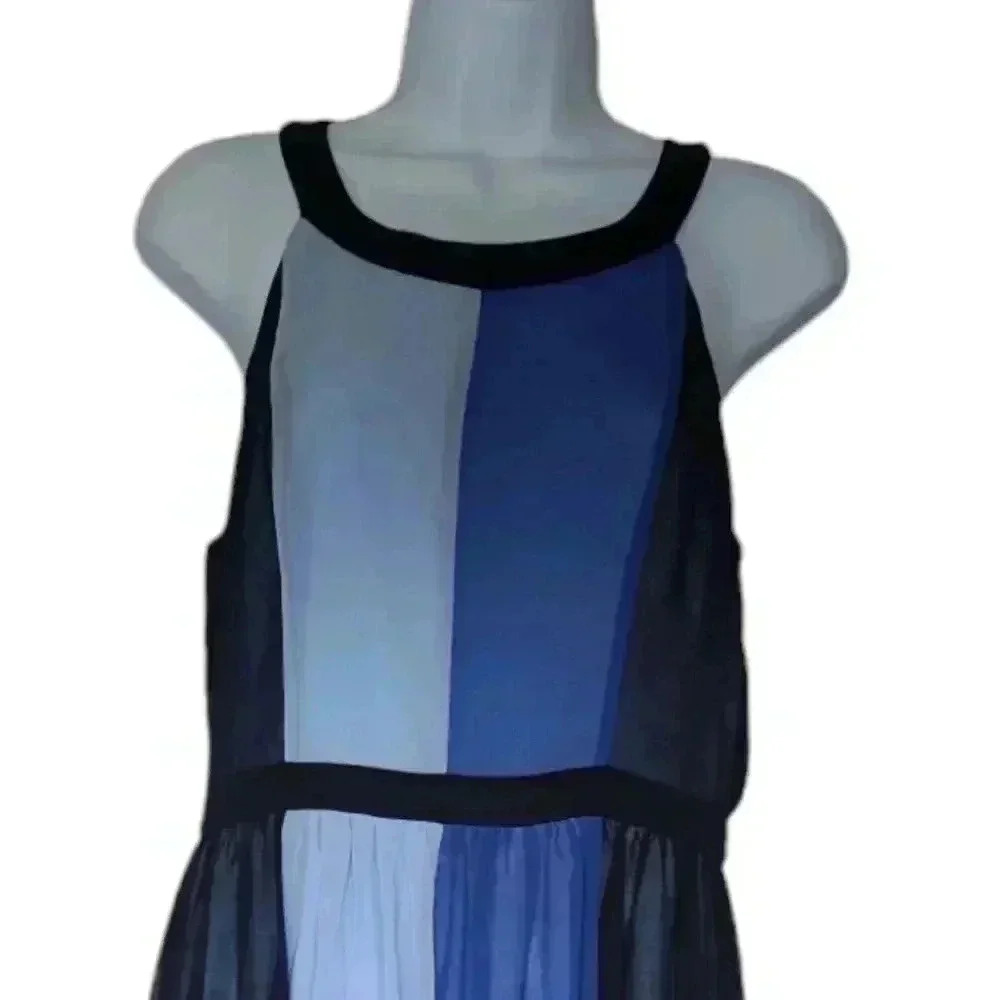 Modcloth Peachy Queen High Low Midi Dress Blue Colorblock Striped Zip Back Large - Picture 4 of 10